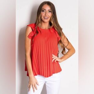 NWT Scarlet Pleated Ruffle Short Sleeve Blouse